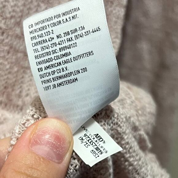 American Eagle Blush Pink Long Sleeve Loose Knit Peplum Blouse Size Medium - Picture 7 of 8